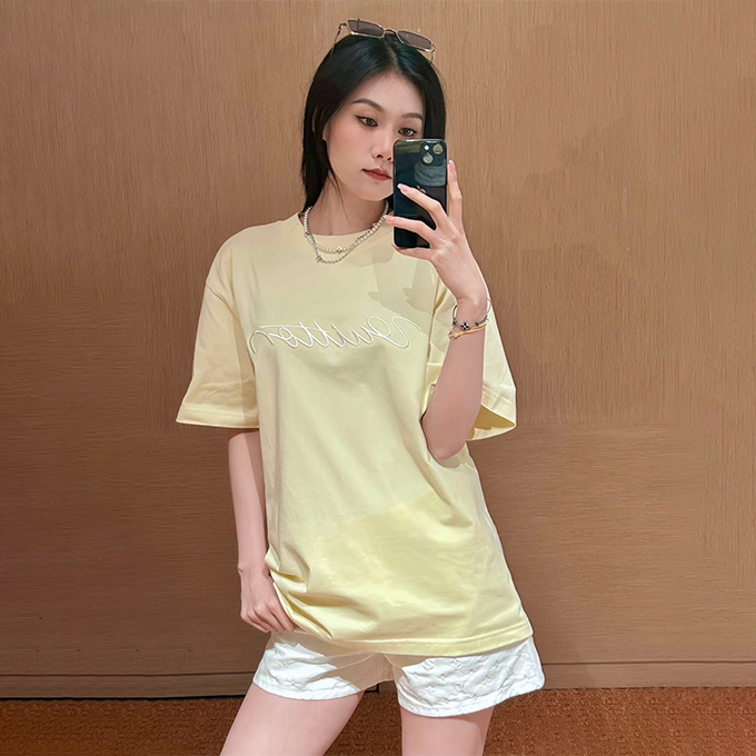 lv louis vuitton 3d script embroidery t-shirt